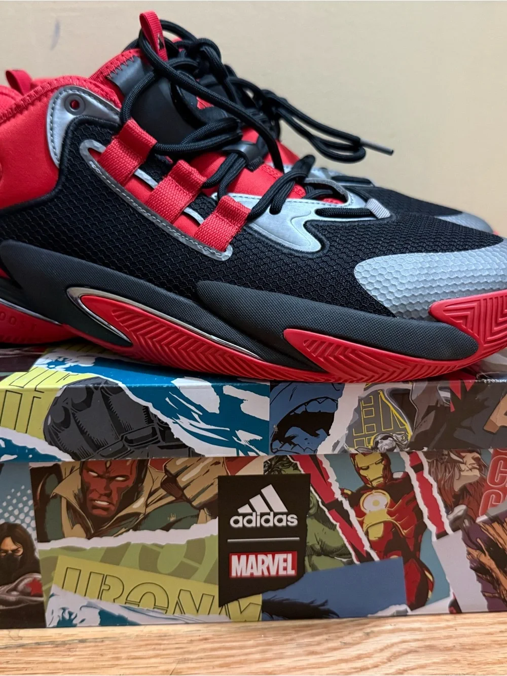 Adidas Black & Red Marvel Athletic Sneakers